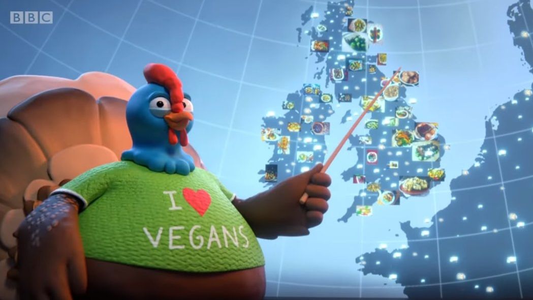 Drůbežáři se čílí, ve vánočním klipu BBC mají krocani trička oslavující veganství